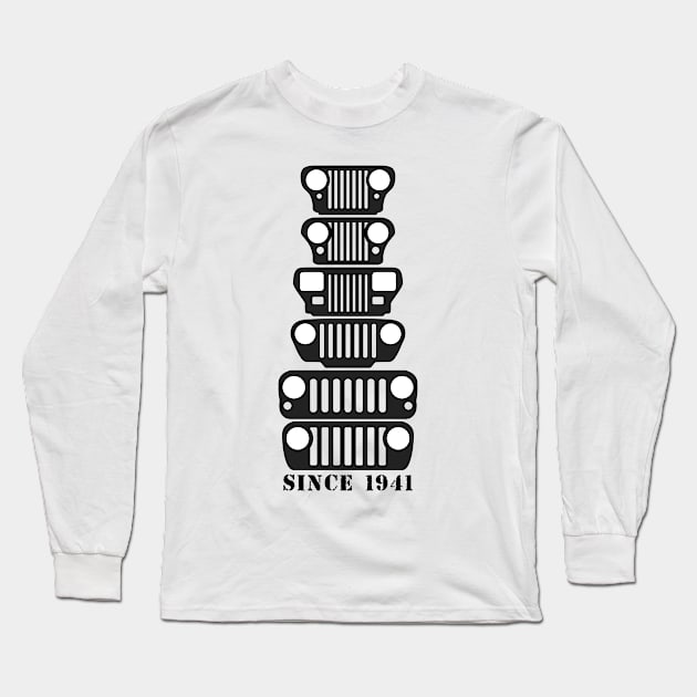 Jeep Grills Black Logo Long Sleeve T-Shirt by Caloosa Jeepers 